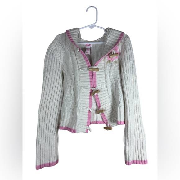 Justice Other - Justice Y2K Hooded Toggle Button Ribbed Knit Rabbit Fur Blend Cardigan